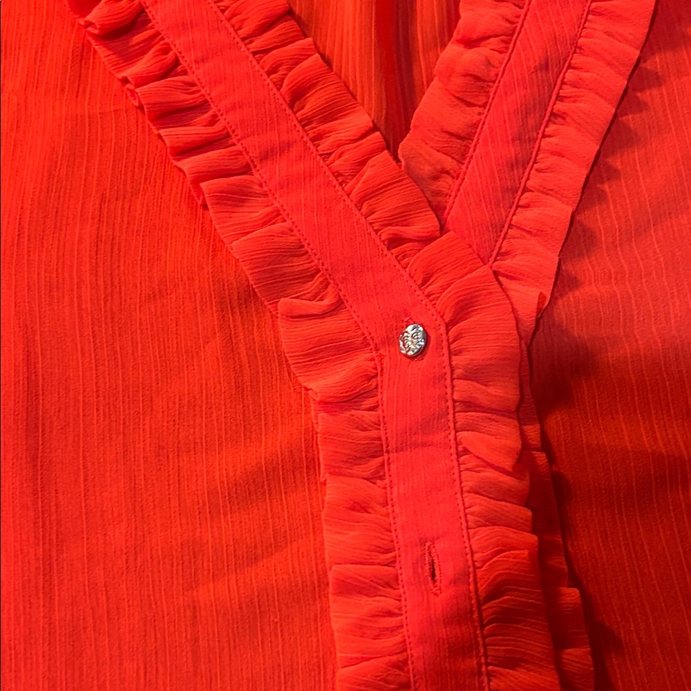 CeCe Bright Orange Ruffled Blouse - Picture 4 of 5